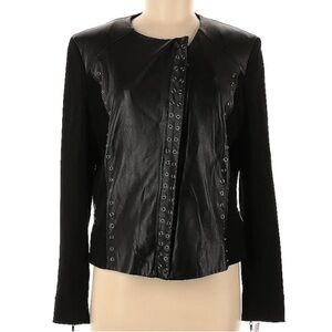 Nygard Collection Black Faux Leather & Knit Jacket Slant Zip Size Smalll